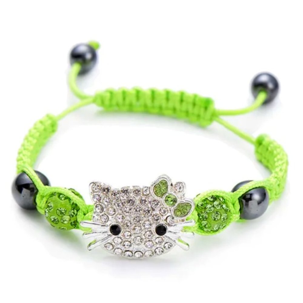 Handmade Hello Kitty Kids Braided Bracelet - Green